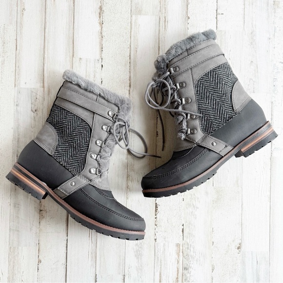 Rock & Candy Danlea Grey Faux Fur Lace Up Winter Snow Boots Women’s 8.5 - Picture 4 of 12